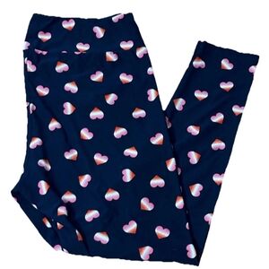 LuLaRoe Navy Leggings with Pink and White Heart Print